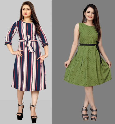 Modli 20 Fashion Women Fit and Flare Multicolor Knee Length Dress