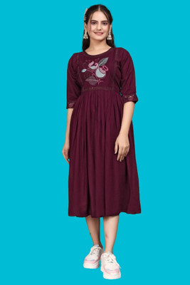 HouseOfCommon Women Fit and Flare Multicolor Midi/Calf Length Dress