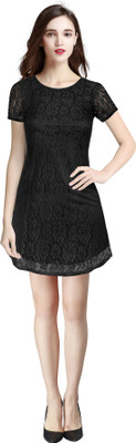 HEER FASHION Women Fit and Flare Black Knee Length Dress