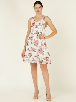 miss haute Women Fit and Flare White Knee Length Dress