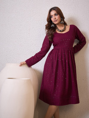 InWeave Women Fit and Flare Purple Midi/Calf Length Dress