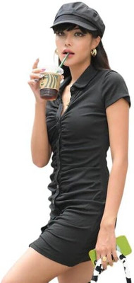 LONDON SNITCH Women Cinched Waist Black Above Knee/Mid Thigh Length Dress
