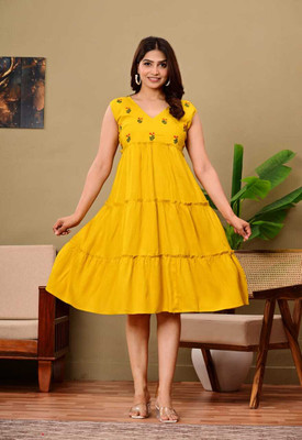neetu collection Women Fit and Flare Yellow Above Knee/Mid Thigh Length Dress