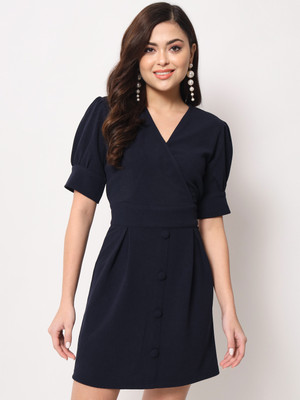 METRONAUT Women Fit and Flare Blue Above Knee/Mid Thigh Length Dress