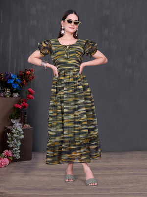 A To Z Cart Women Fit and Flare Multicolor Midi/Calf Length Dress