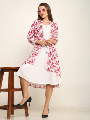 NG CREATION Women Fit and Flare White Knee Length Dress