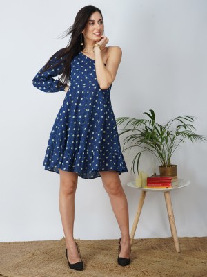 METRO-FASHION Women Fit and Flare Dark Blue Dress