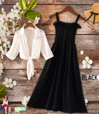 FABESCA Women Two Piece Dress Black, White Ankle Length Dress