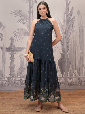 Vishudh Women Printed Anarkali Kurta(Blue)