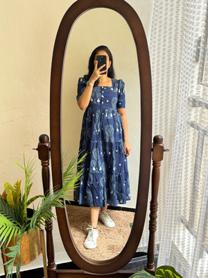 AA Fashion Women Fit and Flare Blue Midi/Calf Length Dress