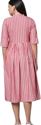 Suhani Fashionmk Women Striped Straight Kurta(Red, Pink)