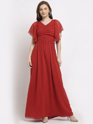 La Zoire Women Fit and Flare Red Maxi/Full Length Dress