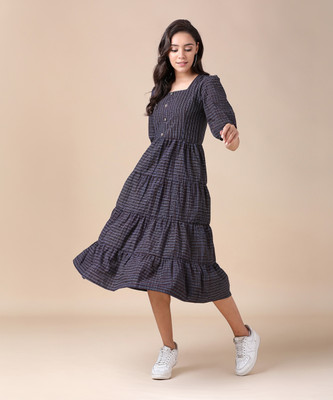 J TURRITOPSIS Women Fit and Flare Multicolor Midi/Calf Length Dress