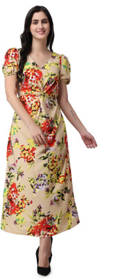 Pratyusha Women A-line Gold Maxi/Full Length Dress