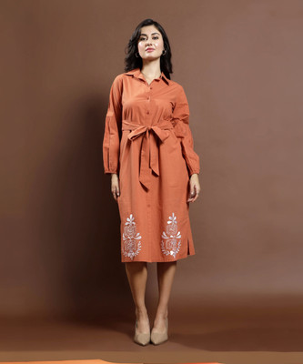 ATHENA Women Shirt Brown Midi/Calf Length Dress