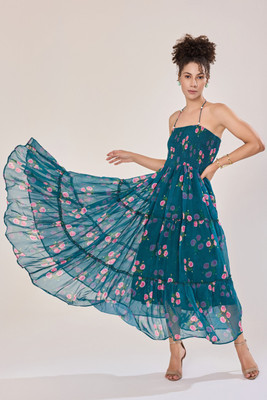 Urban Sundari Women Maxi Blue Full Length Dress