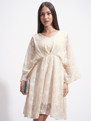 Tokyo Talkies Women A-line White Above Knee/Mid Thigh Length Dress