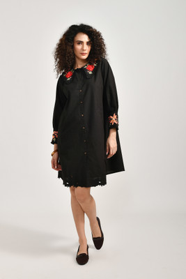 MEERABELLA Women A-line Black Above Knee/Mid Thigh Length Dress