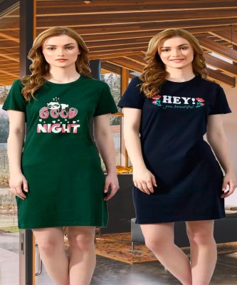 HELL BOUND Women T Shirt Dark Green, Dark Blue Dress