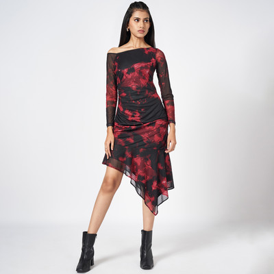 SF Jeans by Pantaloons Women Fit and Flare Red Midi/Calf Length Dress