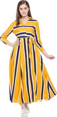 PANIT Women Fit and Flare Yellow Maxi/Full Length Dress