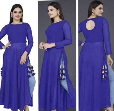 Panth Creation Women Fit and Flare Purple Midi/Calf Length Dress