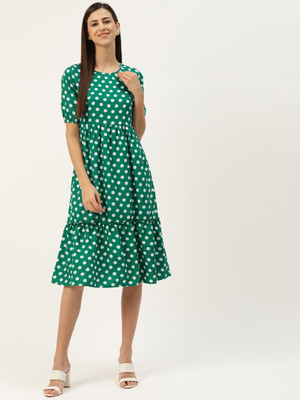 BRINNS Women Fit and Flare Green Midi/Calf Length Dress