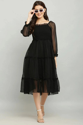 Molena Women Maxi Black Below Knee Dress