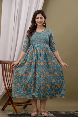 PARSHITA COUTURE Women Printed A-line Kurta(Blue)