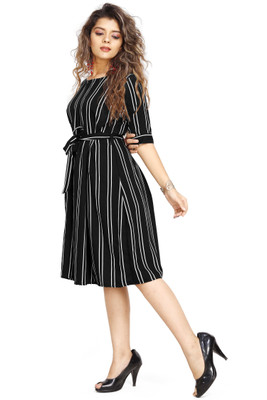 SITARAM FASHIION Women Fit and Flare Black Knee Length Dress