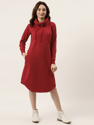 BRINNS Women A-line Maroon Knee Length Dress