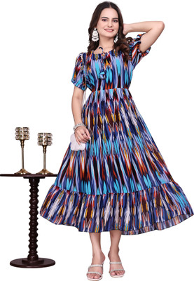 Aarohi Women A-line Blue Knee Length Dress