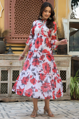 Juniper Women Tiered White Maxi/Full Length Dress