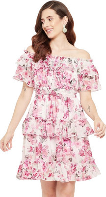 HouseOfCommon Women Fit and Flare Pink Above Knee/Mid Thigh Length Dress