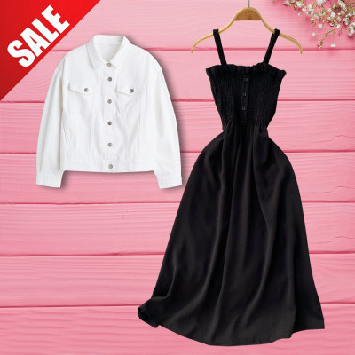 velvin Women A-line White, Black Midi/Calf Length Dress