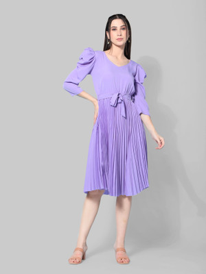 Lnfashionn Women Fit and Flare Purple Knee Length Dress