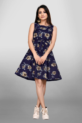 Lnfashionn Women A-line Blue Knee Length Dress