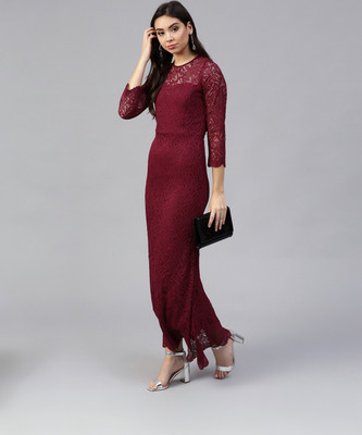 ATHENA Women Maxi Maroon Full Length Dress