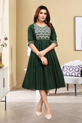 ShopGlobal Women A-line Green Midi/Calf Length Dress