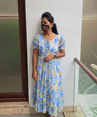 Nautiful Women Fit and Flare Light Blue Midi/Calf Length Dress