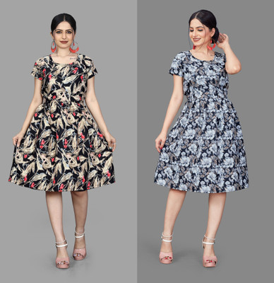 VARUDI Women Fit and Flare Multicolor Mini/Short Dress