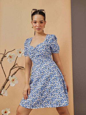 STREET9 Women Fit and Flare Blue Above Knee/Mid Thigh Length Dress