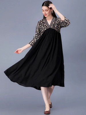 irtiqa Women Gown Black Midi/Calf Length Dress