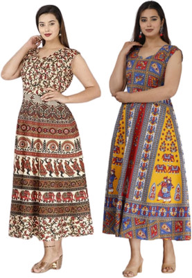 HouseOfCommon Women Fit and Flare Multicolor Midi/Calf Length Dress