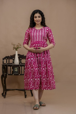 aashub Women A-line Pink Ankle Length Dress
