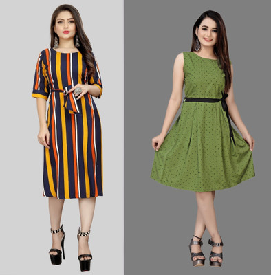 maruti fab Women A-line Yellow Knee Length Dress