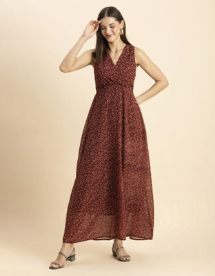 moomaya Women Maxi Brown Full Length Dress