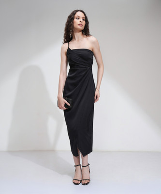 Tokyo Talkies Women Bodycon Black Midi/Calf Length Dress