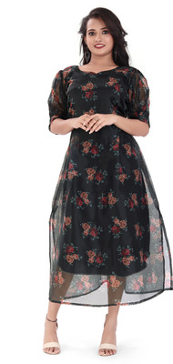 Nh mall Women A-line Black Below Knee Dress