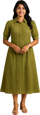 Putchi Women Fit and Flare Green Midi/Calf Length Dress